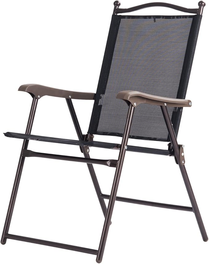 Giantex Set of 2 Patio Folding Chairs, Outdoor Patio Dining Chairs w/Armrest, Sling Back, Metal Frame, Outside Use for Lawn Camping Garden Pool Beach Yard Lounge, No Assembly, Black