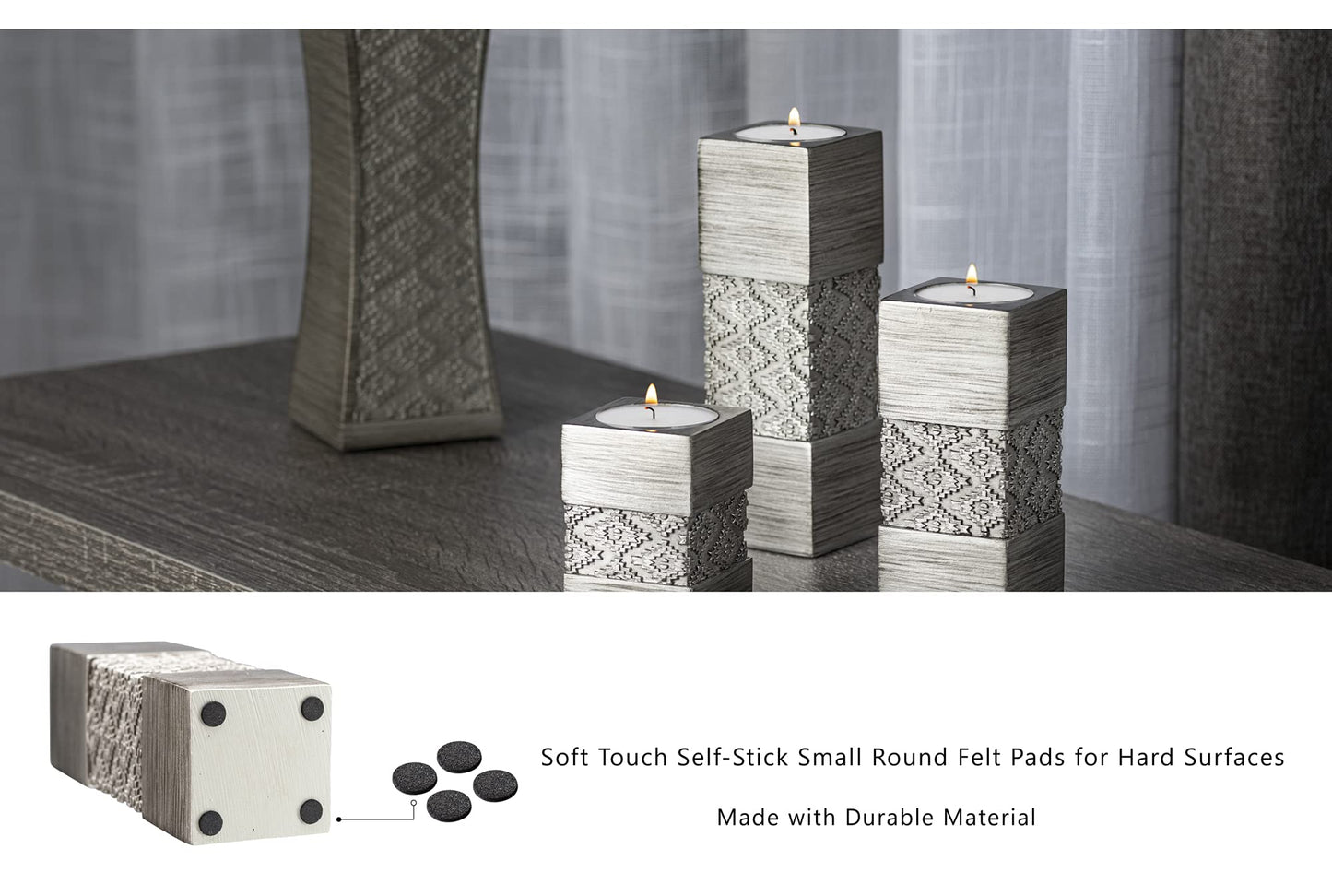 Creative Scents Dublin Silver Small Tealight Candle Holder Set of 3 - Centerpiece for Living Room and Dining Room Table Decor, Coffee Table Decor, Ideal for Fireplace, Entrance or Bathroom
