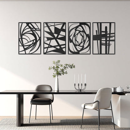 4 Pieces Black Abstract Metal Wall Art, Modern Minimalist Matte Wall Decor, 3D Textured Wall Sculptures, Black and White Wall Art for Living Room Bedroom Bathroom Study Office (15.7 x 10.6inch) (Abstract)