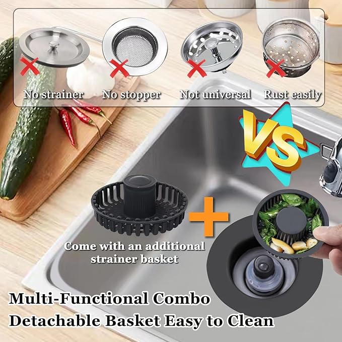 3 in 1 Kitchen Sink Stopper, Pop Up Kitchen Sink Drain Strainer,