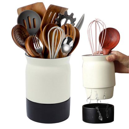 Utensil Holder With Draining Layer, Ceramic Kitchen Utensil Crocks for Kitchen Counter Decor, Utensils Drying Holder, Cooking Tool Organizer Gifts for Mom, Cooking Enthusiasts, Chefs, and Homemakers
