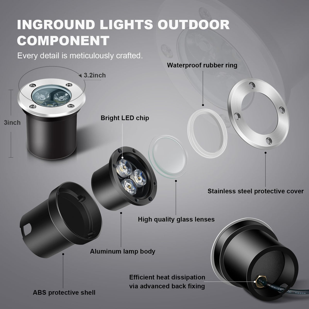 ALEDECO 4 Pack 3w 12v Low Voltage In-ground Lights LED Landscape Light Waterproof IP67 Pathway Lights Outdoor spotlights Trees Flags for Garden,Yard,Tree (Warm White)