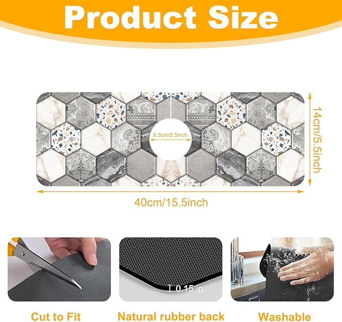 2 Pack Hexagon Marble Sink Splash Guard Faucet Mat Gold Glitter Lines Marble