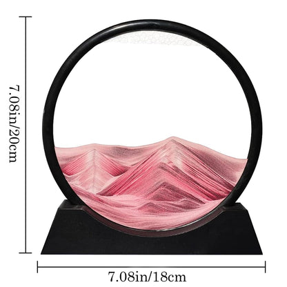 Aoderun Moving Sand Art Picture Round Glass 3D Deep Sea Sandscape in Motion Display Flowing Sand Frame Relaxing Desktop Home Office Work Decor (7", Pink)