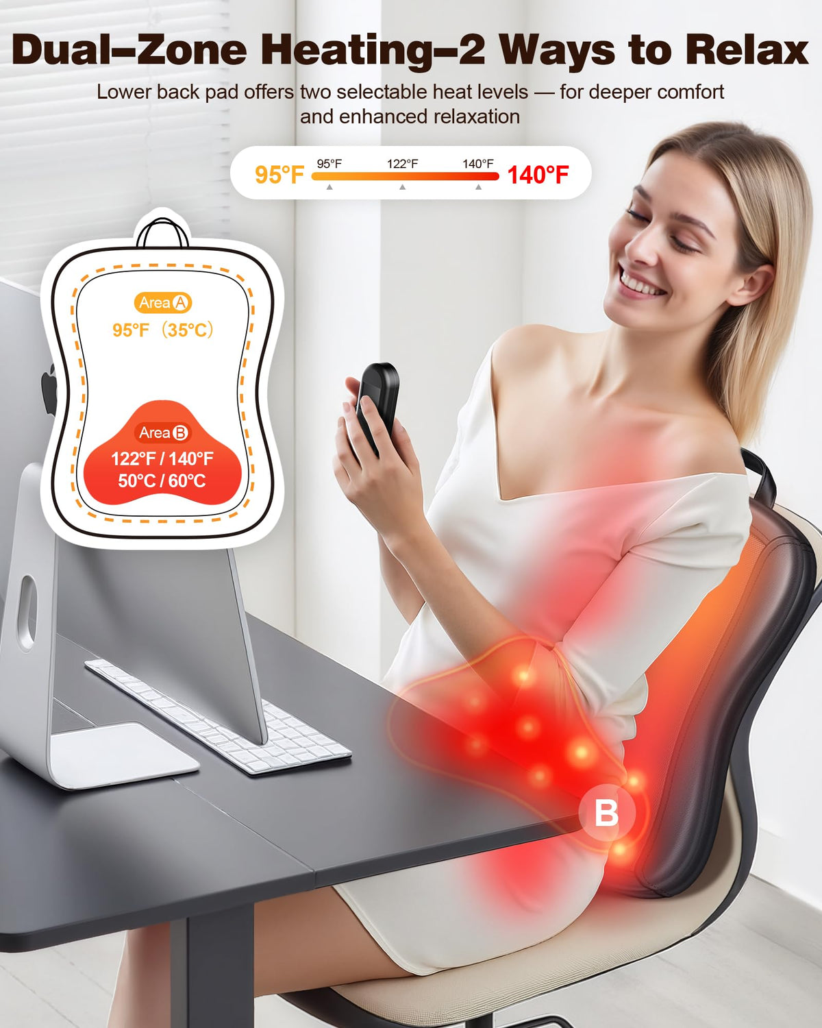 JZBRAIN Shiatsu Back Massager with Heat : Up and Down Rolling Massage - Electric Back Massager for Pain Relief Deep Tissue - Heated Lower Back Massager for Office, Home, Car Use