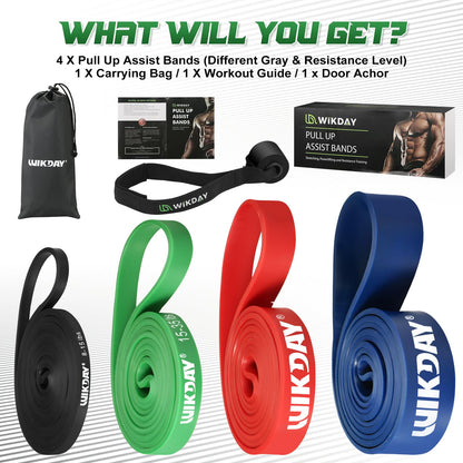 WIKDAY Resistance Bands, Pull Up Assistance Bands, Workout Bands, Heavy Exercise Bands Set with Door Anchor, Elastic Bands for Body Stretching, Training at Home/Gym for Men & Women