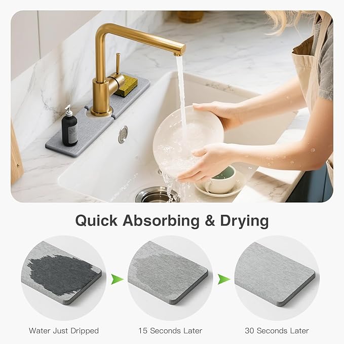 15.8" x 4" Stone Faucet Mat for Kitchen Sink, Quick Drying Diatomite Sink Tray