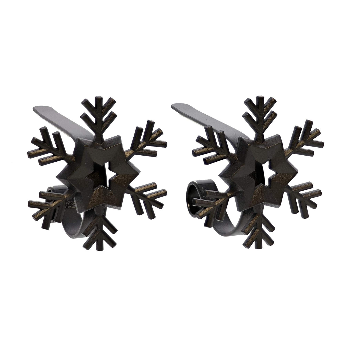 Haute Decor MantleClip Stocking Holders with Removable ZINC Alloy Holiday Icons (2-Pack Snowflake, Black) - Christmas Stocking Hanger for Mantels up to 3 inches Thick