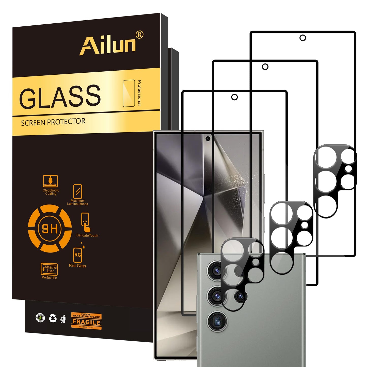 Ailun Screen Protector for Galaxy S22+/S22 Plus 5G 6.6 Inch Display 3Pack + 3Pack Camera Lens Tempered Glass Fingerprint Unlock 0.25mm Clear Anti-Scratch Case Friendly [Not For S22 Ultra]