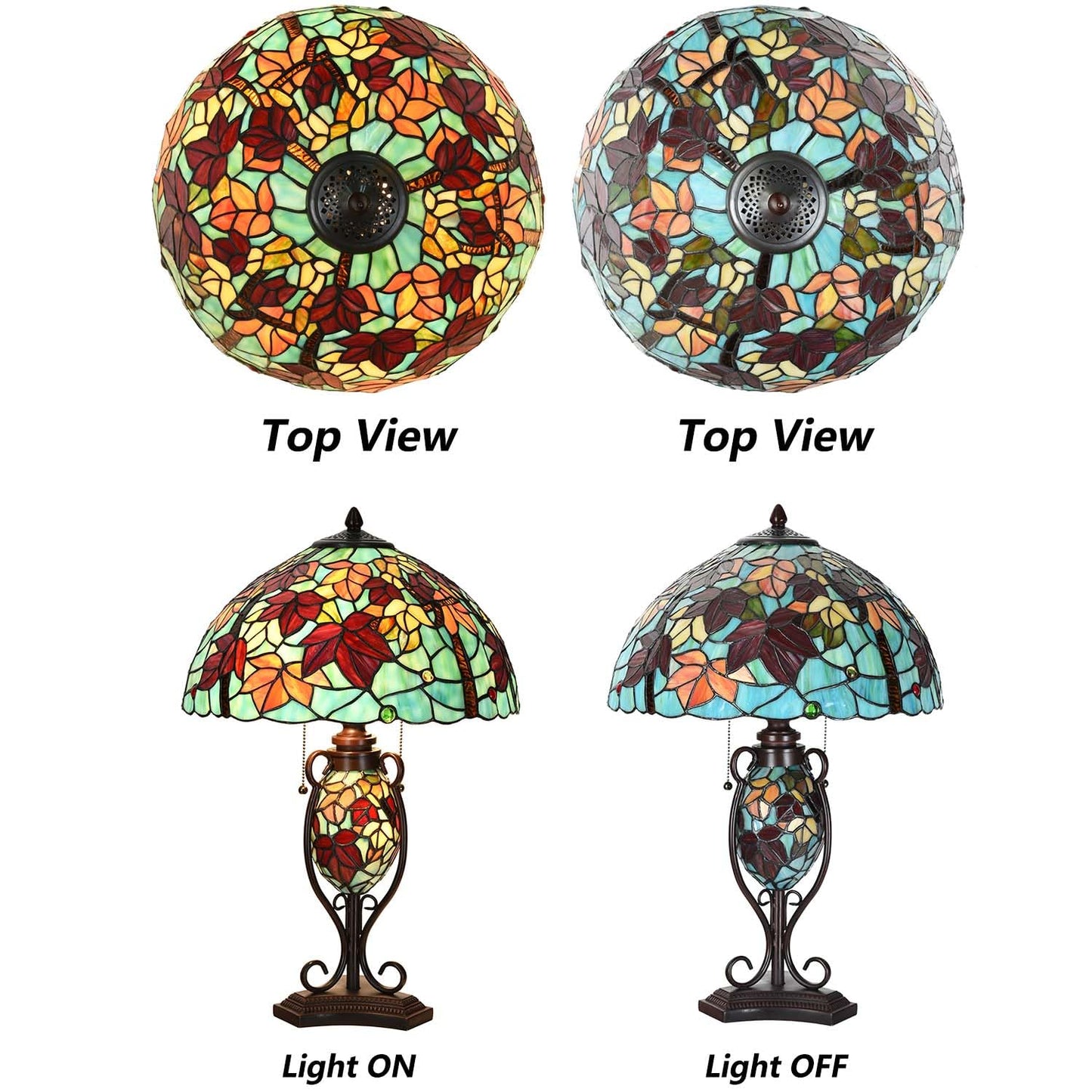 Bieye L10883 Tiffany Style Stained Glass Table Lamp Double Lit for Home Decor 16Wx24H (Maple Leaves)