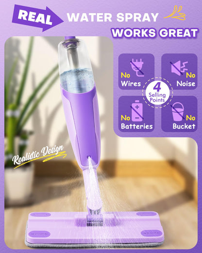 Purple Mini Spray Mop for Toddler-Montessori Cleaning Toy that Real Spray Water,Pretend Playhouse Essentials for Girls Ages 3-8,Toddler Educational Housekeeping Set