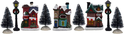 Resin Christmas Village Set with Figurines, Houses, and Accessories – Perfect for Indoor Holiday Decor and Snow Village Displays