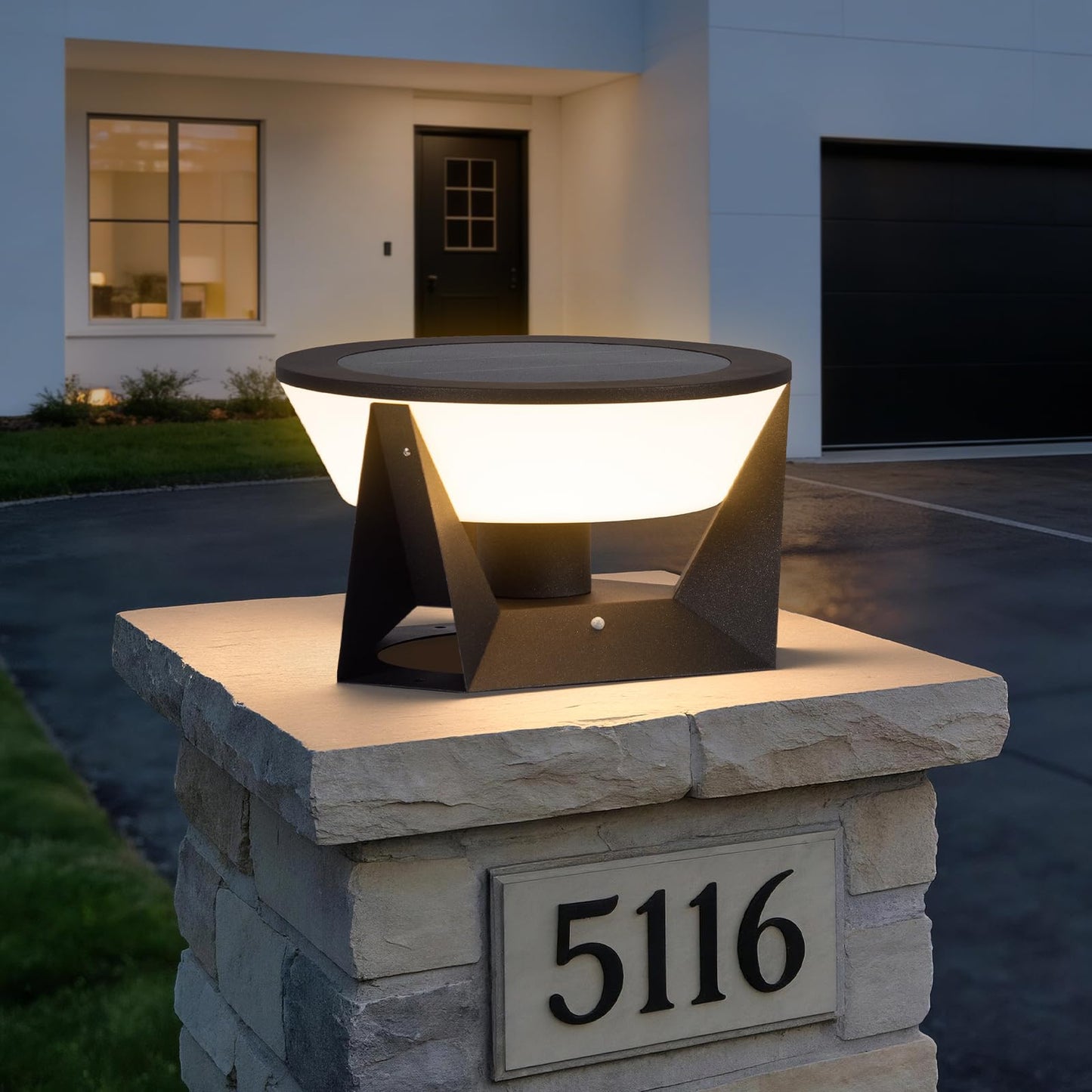 ZRJJMLAN 14.96" Outdoor Solar Post Lights, IP54 Waterproof Solar Column Lights Outdoor, 3000K Modern Pillar Light, Dusk to Dawn Outside Light Columns, Extra Large Post Lamp for Patio Fence Entrance