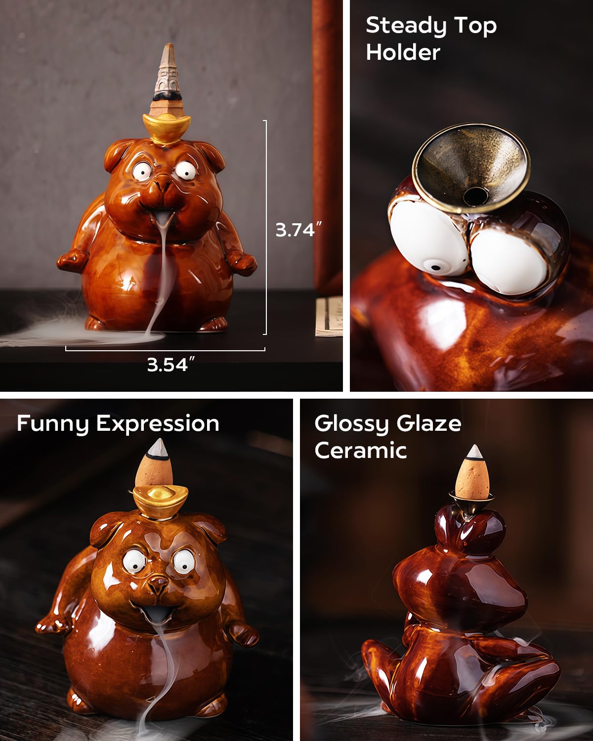 TEAVOR Backflow Incense Burner Ceramic, Funny Smoking Frog Incense Holder, Novelty Aromatherapy Ornament Home Decor for Yoga & Meditation