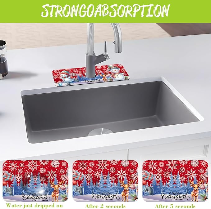 Chrismas Sink Splash Guard Faucet Mat Christmas Absorbent Fast Drying Mat Sink