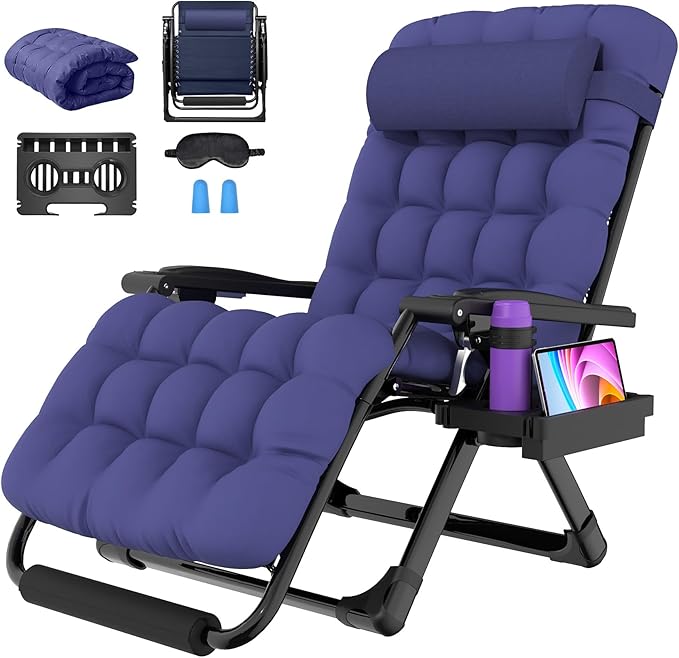 Suteck Oversized Zero Gravity Chair,33In XXL Outdoor Recliner Chair w/Removable Cushion&Headrest, Camping Lounge Chair w/Upgraded Lock&Footrest, Reclining Patio Chairs for Indoor Outdoor,500LBS