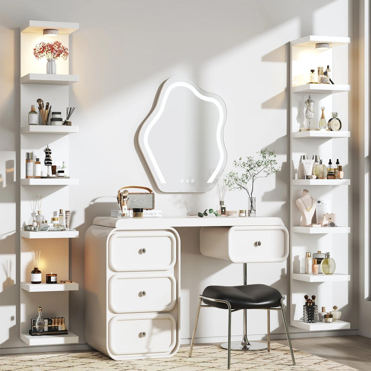 White 7-Tier Vertical Wall Shelf Unit with USB Rechargeable Led Light (Remote Controlled),Versatile Floating Display Shelves,Lack Style Wall Shelves for Bedroom,Living Room,Office Decor,Vanity