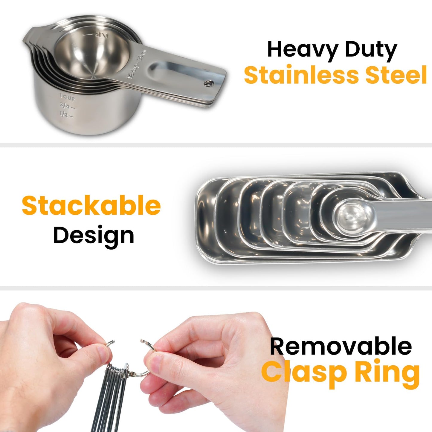 21 Pieces YUNNKEEY Measuring Cups and Spoons Set - Includes 7 Stainless Steel Measuring Cups, 8 Rectangular & 5 Mini Measuring Spoons with Leveler Fits Spice Jars, Ideal for Dry and Liquid Ingredients