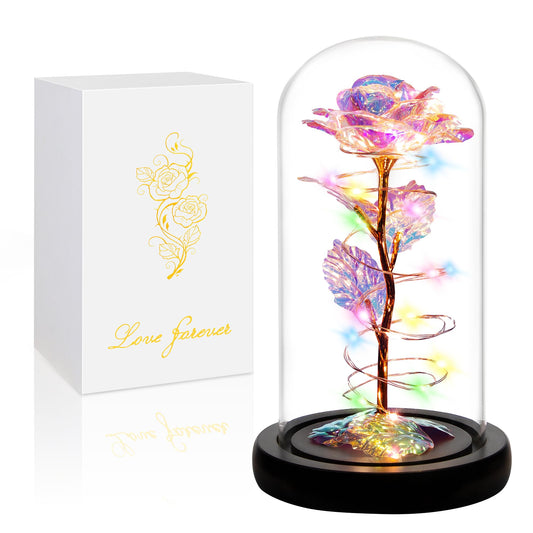 Childom Valentines Day Rose Gifts for Her,Birthday Gifts for Women Mom Mothers Day,Flowers for Delivery Prime,Colorful Rainbow Light Up Rose in A Glass Dome,Anniversary Valentines Rose Gift for Wife