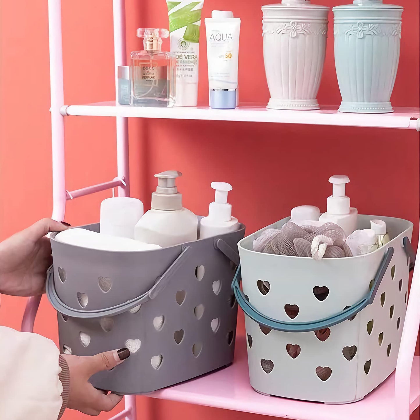 Anyoifax Portable Shower Caddy Tote Plastic Storage Basket with Handle Box Organizer Bin for Bathroom, Pantry, Kitchen, College Dorm, Garage - Grey