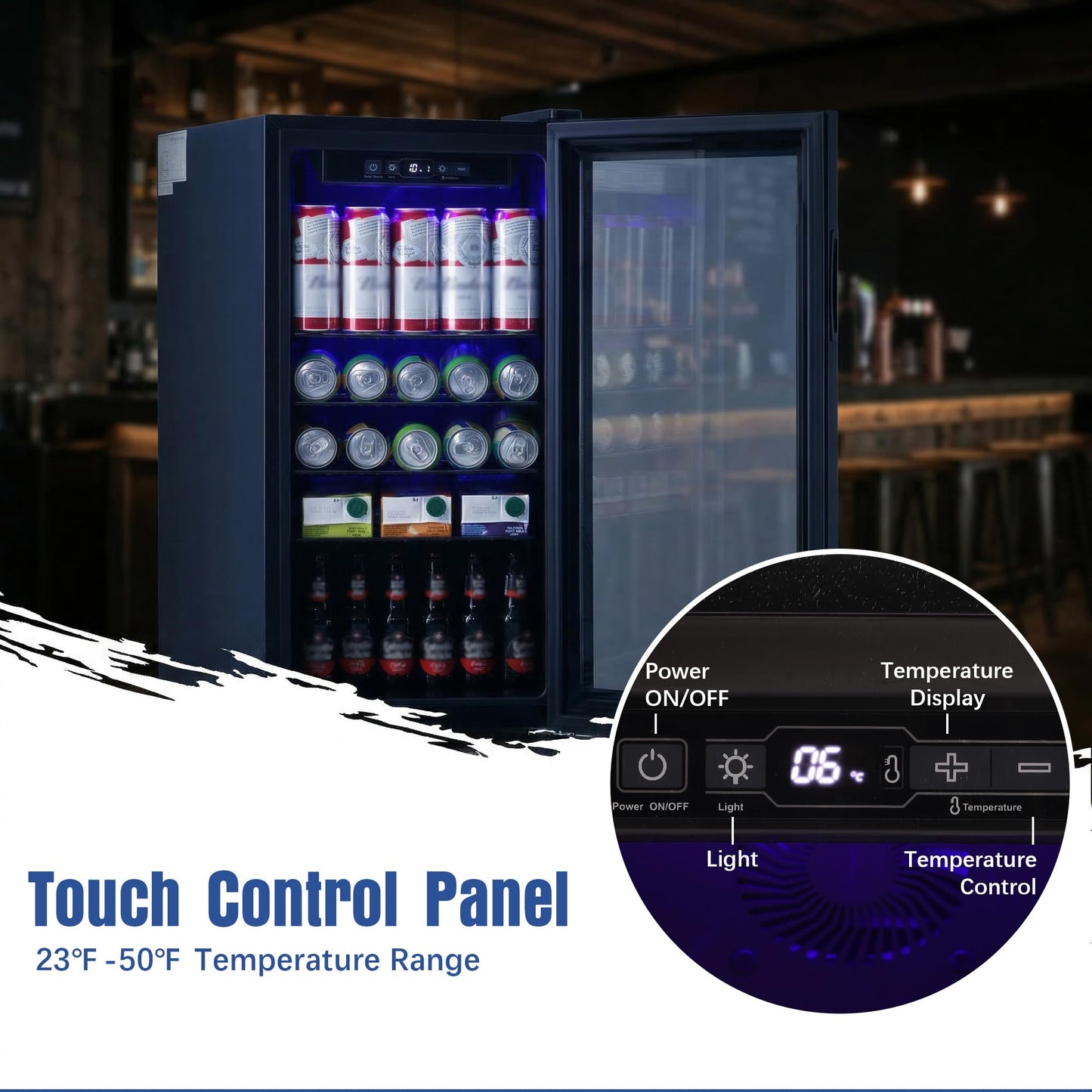 Borcolo Beverage Refrigerator Mini Fridge Beverage Cooler 3.9 Cu. Ft. Drink Fridge Glass Door for Soda, Beer, Wine with LED Light, 150 Slim Can, Temperature Control Compact Mini Bar for Office, Home
