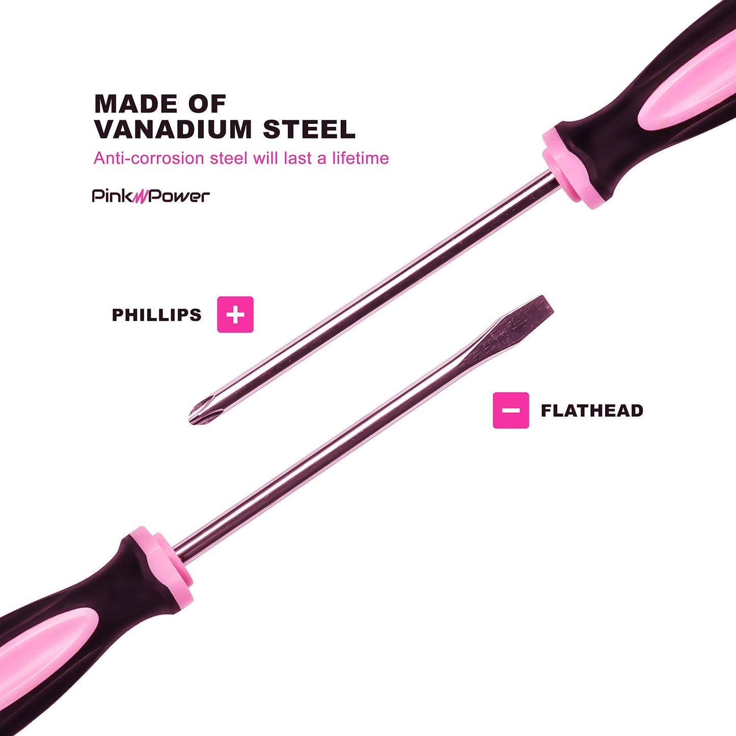 Pink Power Magnetic Screwdriver Set - 6 Piece Phillips and Flathead Hand Tool Set for Women