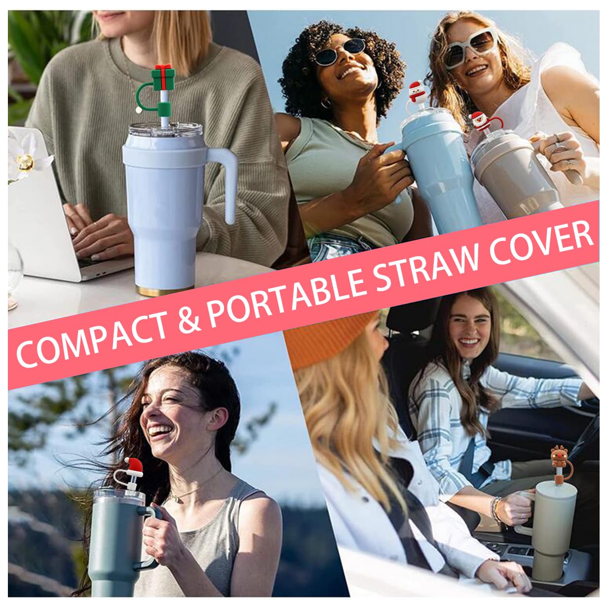 Meitesti Straw Cover Cap for Stanley Cup,Straw Topper Compatible for 30&40 Oz Tumbler with Handle,10mm 0.4in Dust-Proof Reusable Straw Tips Lids,Straw Tip Covers for Christmas Gifts, MEITESTI-09012