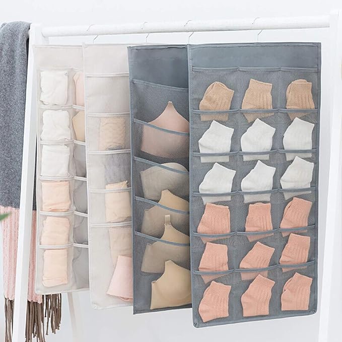 Closet Hanging Organizer with Mesh Pockets & Rotating Metal Hanger, Dual Sided