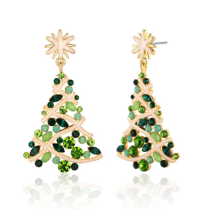 ENSKEFEN Christmas Tree Earrings for Women Snow Green Crystal Xmas Tree Earrings Dazzling Christmas Dangle Earring