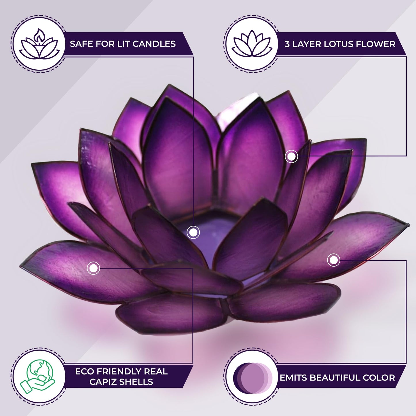 Om Gallery Capiz Shell Lotus Flower Decor Tealight Candle Holder for Serene Ambiance -Decorative Candle Holders for Meditation and Relaxation, Passion