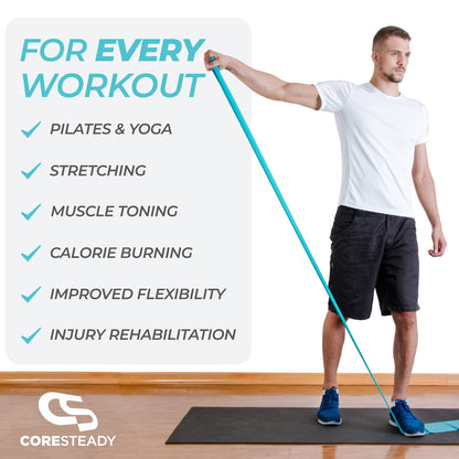 Coresteady Resistance Band For Men & Women - Exercise Band to Build Strength, Flexibility, Muscle & Tone - For Fitness, Stretching, Pilates, Physio & Yoga - With Exercise e-Guide