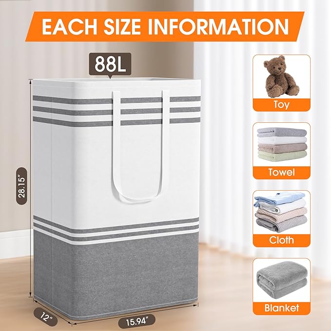 3 Pack Large Laundry Baskets, Laundry Hampers, Freestanding Waterproof