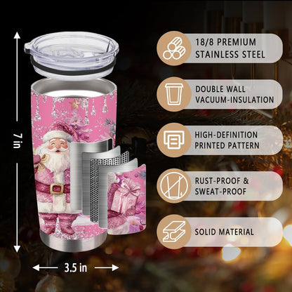 MoYueno Christmas Gifts for Women, 20 Oz Stainless Steel Christmas Tumbler, Xmas Gifts for Mom Daughter Friends, Pink Santa Claus Insulated Cup Water Bottle, Snowman Cup, 1 PCS