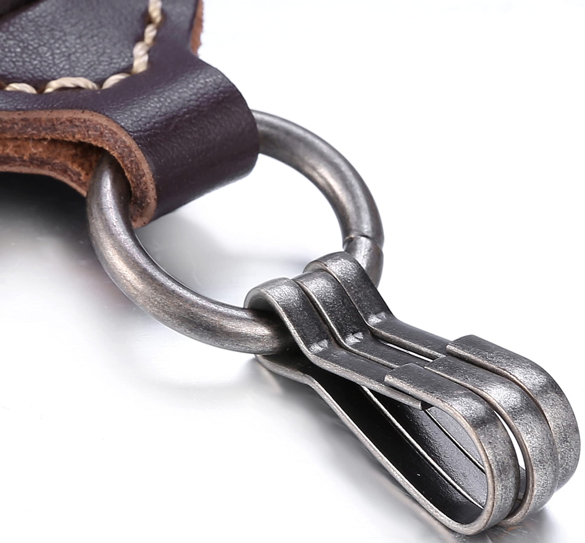 Marino Avenue Leather Keychain For Men, Single Letter Alphabet with Easy Clasp - F - Rich Brown - One Size
