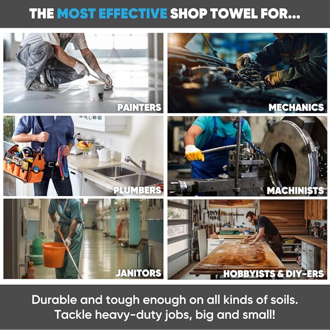 Black Microfiber Shop Towels | MWipes Reusable Shop Rags | 50 Rags in a Box |