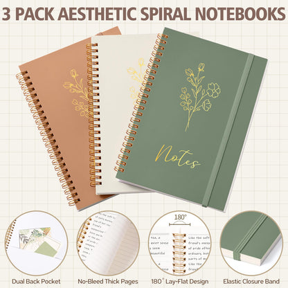 58PCS Aesthetic School Supplies, Cute College Ruled A5 Spiral Notebook Stationary Set Back to School Supplies Bible Study Kit Office College Essentials with Pastel Highlighters for Women Student Girls