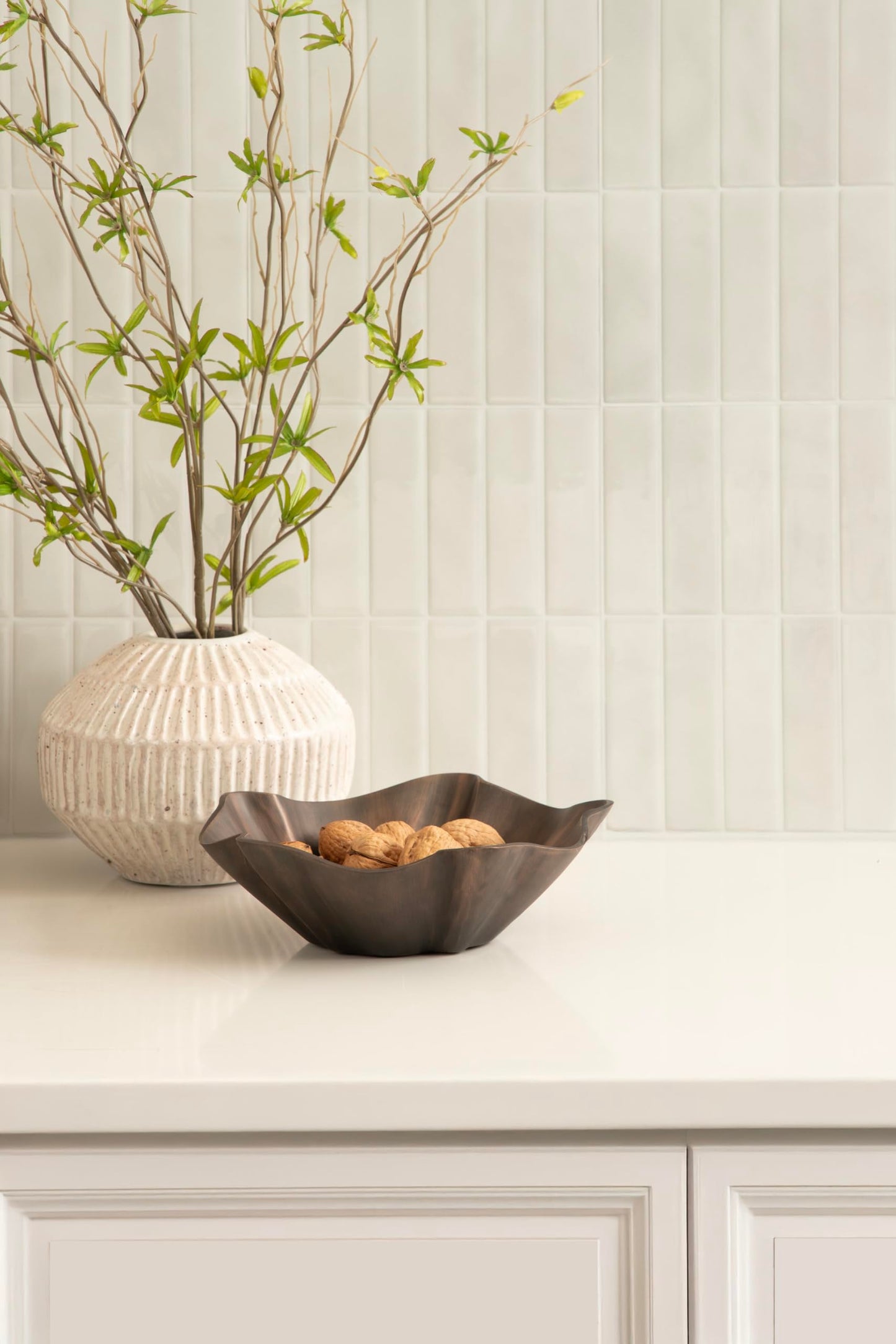 Kate and Laurel Flutte Scalloped Decorative Metal Serving Bowl, 10 x 10 x 3, Bronze, Modern Wavy Fruit Bowl for Kitchen Counter or Use as Tabletop Storage for an Entryway Table