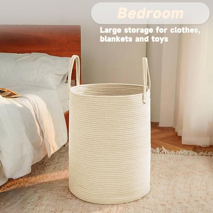 Large Woven Laundry Basket Hamper, 80L Cotton Rope Storage Bin