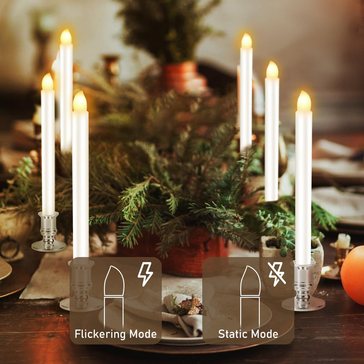 Qmioti 12 Pack Christmas Window Candles, Battery Operated Window Candles with Timer Remote, LED Window Candle with Candle Holders Suction Cups for Christmas Decorations, Silver