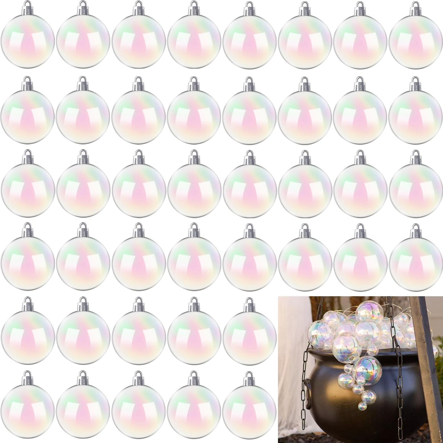 50 PCS Halloween Plastic Iridescent Ball Decoration,Clear Bubble Ball for DIY Bubbling Cauldron,Witch Cauldron Decoration,Cauldron DIY Witch Magic Pot,2 Inch