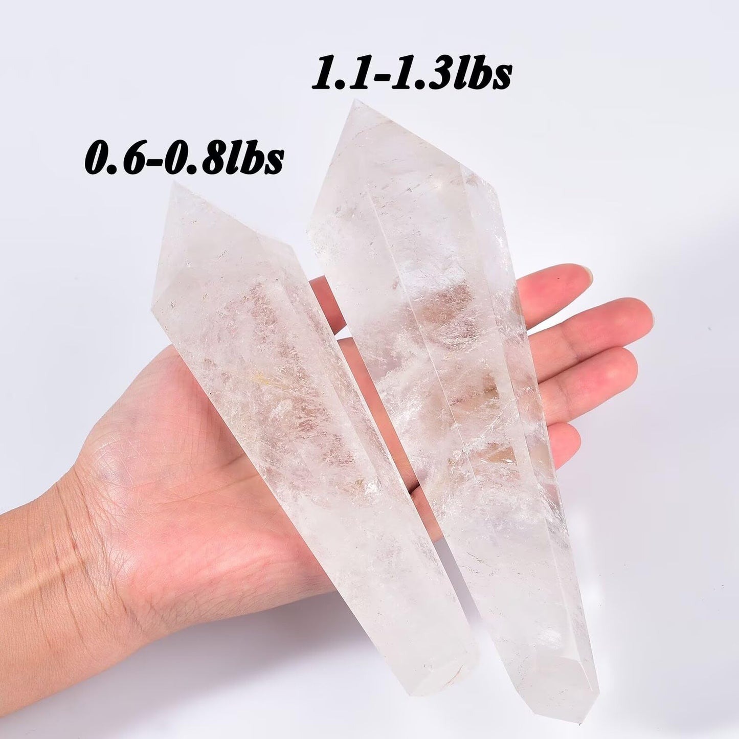 White Crystal Wand Point Long Healing Crystal Scepter Decorative Stone Reiki Meditation with Display Stand Home Office Decor 0.6-0.8LBS