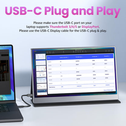 Portable Monitor 18.5 inch 1080P FHD 128% sRGB 100Hz, Travel Monitor for Laptop MacBook Surface PC Xbox PS5, HDMI Dual USB-C VESA Compatible Built-in Speaker, with Kickstand