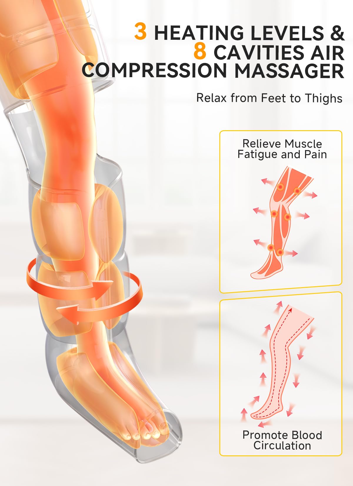 ITCPRL Leg Massager with Heat and Compression, Foot Calf & Thigh Massage for Circulation and Pain Relief, Leg Compression Massager with Handheld Controller 3 Intensities 6 Modes - FSA HSA Eligible