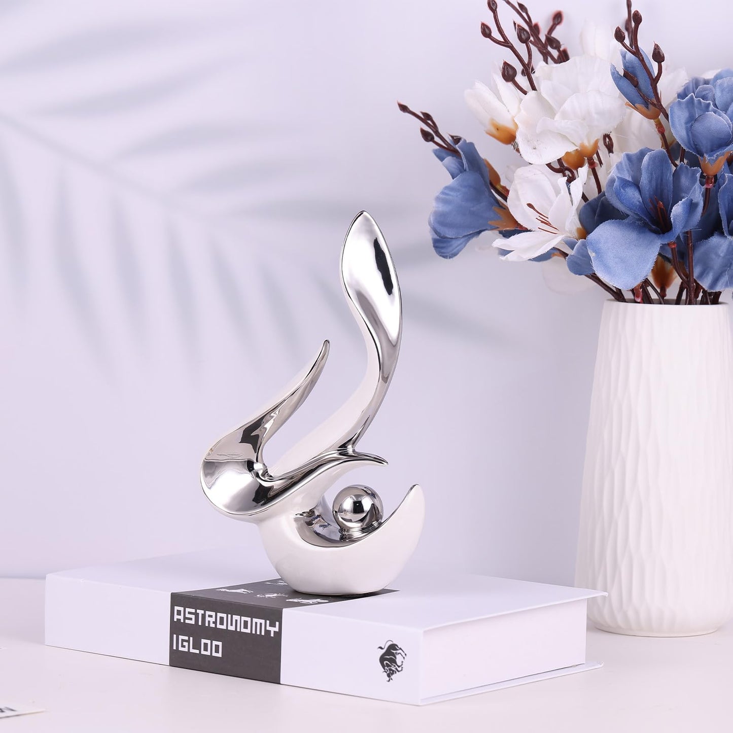 PlivBloom Silver Living Room Decor Table,Sculptures Home Decor,Modern Abstract Art,Dinner Table Centerpiece Decor,Ceramic Statue and Figurines Decorations Accent,Adorno Para Mesa Comedor(White Silver)