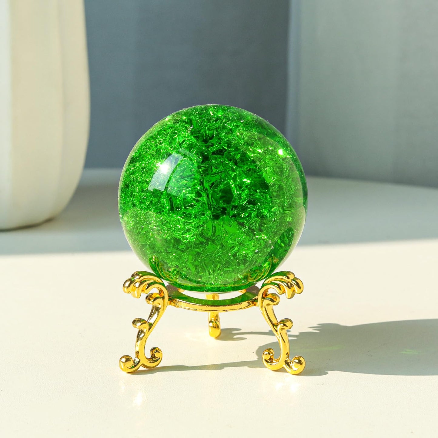 LONGWIN 60mm Ice Cracked Crystal Ball Decorative Glass Ball Home Decor Ornaments (Green)