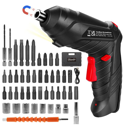 MYMULIKE Electric Drill Screwdriver, 48 in 1 Portable Cordless Screwdriver Set Rotated 90 Degrees Electric Screwdrivers Cordless Handle with Led Worklight and Charger for Home Office DIY Tools