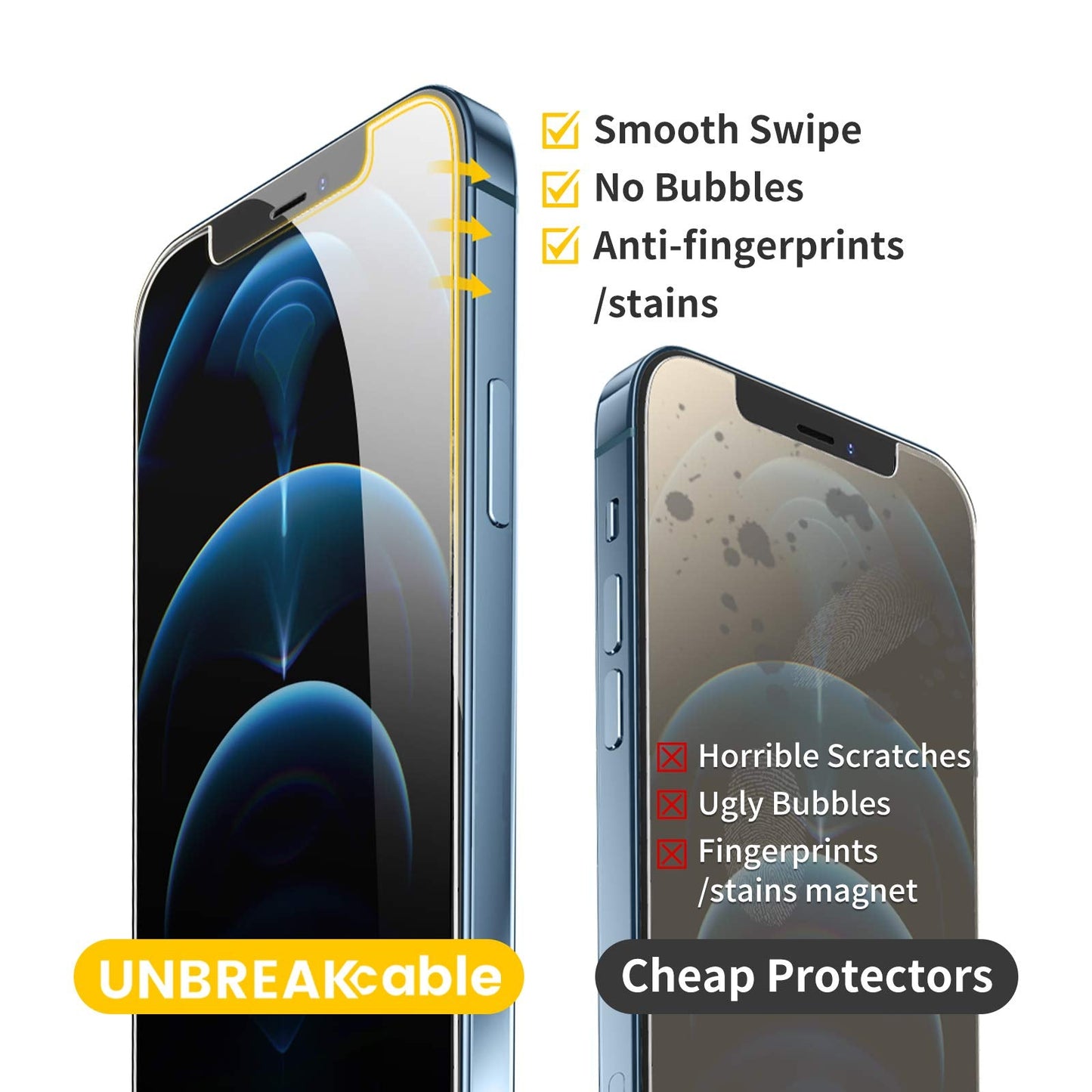 UNBREAKcable Shatterproof Tempered Glass Screen Protector for iPhone SE 2022/SE 2020, iPhone 8/7 [3-Pack] [99.99% HD Clear] [Easy Installation Frame] [9H Hardness][Bubble Free] for Apple 4.7''