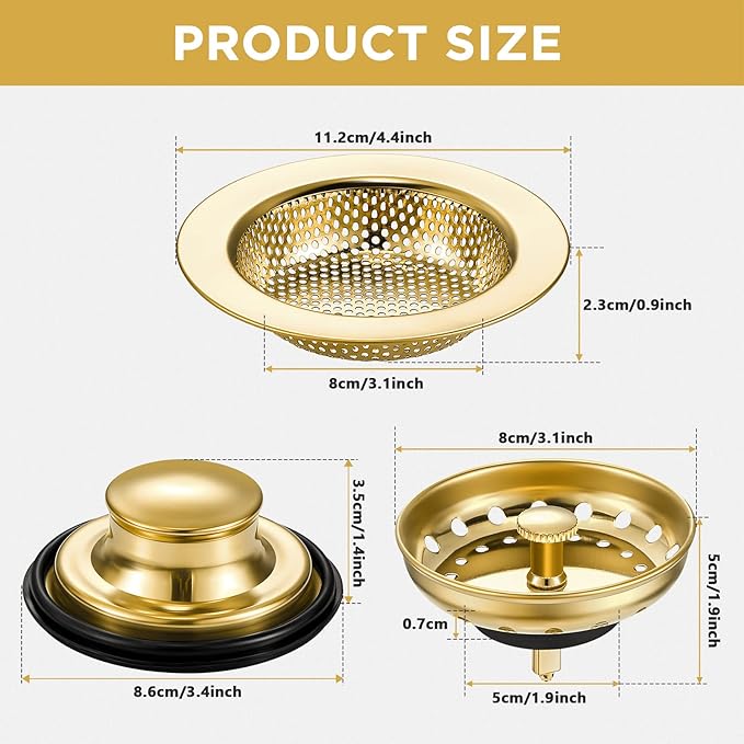 Mudder 3 Pcs Kitchen Sink Drain Strainer and Stopper Stainless Steel Garbage