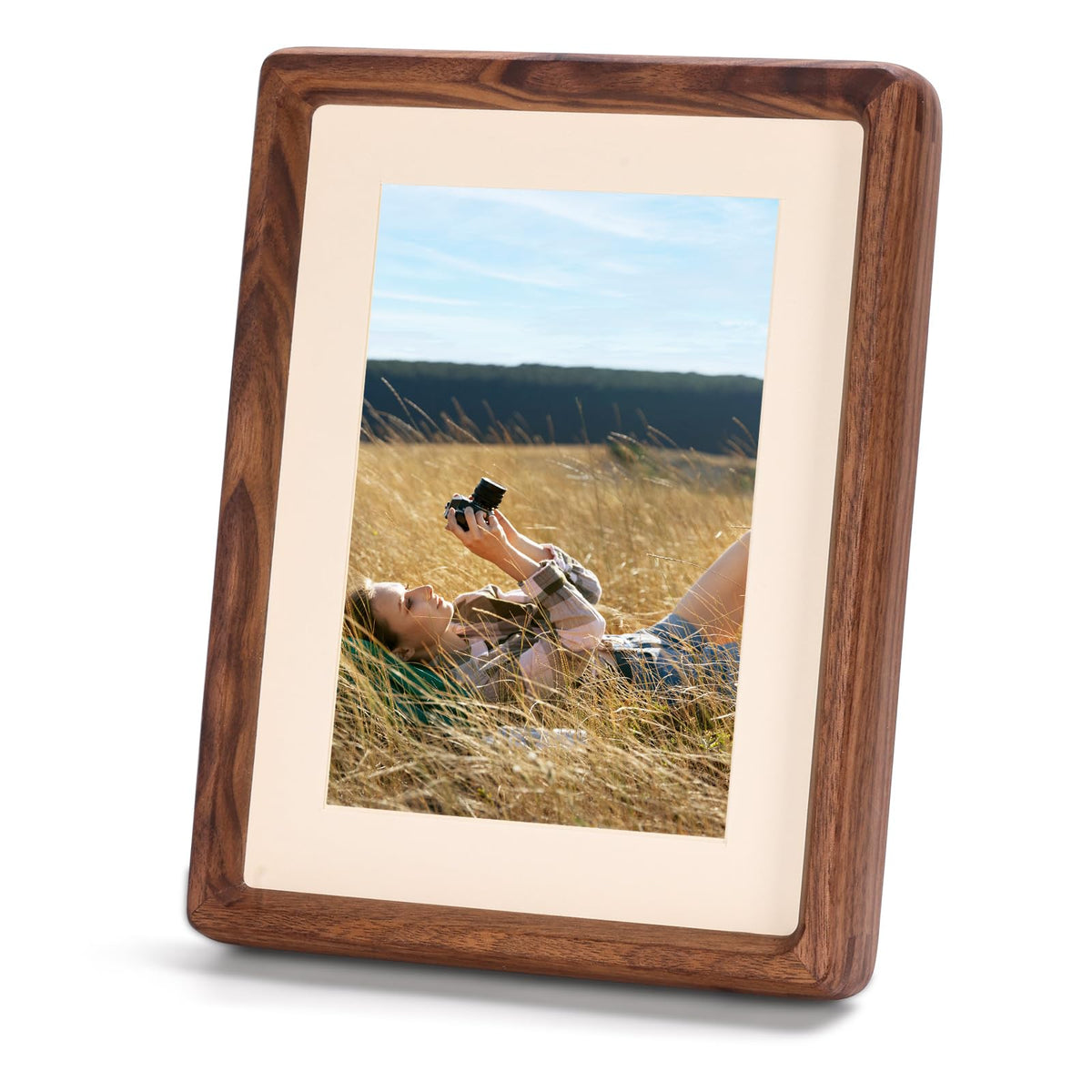 3Liangthings Solid American Black Walnut Picture Frame 5x7 4x6, Natural Wood Tabletop Photo Frame with Decorative Joinery Corners, Horizontal or Vertical Display (Walnut, For 5x7 / 4x6 Photo)