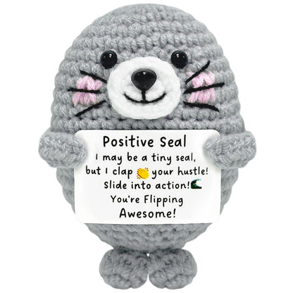 Inspirational Gifts for Women Men Teen - Handmade Emotional Support Crochet Seal, Positive Mothers Day Thanksgiving Gift, Cute Mini Stress Relief Desk Decor for Friend Coworker Her Him